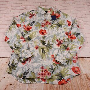 Tommy Bahama Linen Shirt Casual Mens L Hawaiian Breathable Floral Multicolor NEW